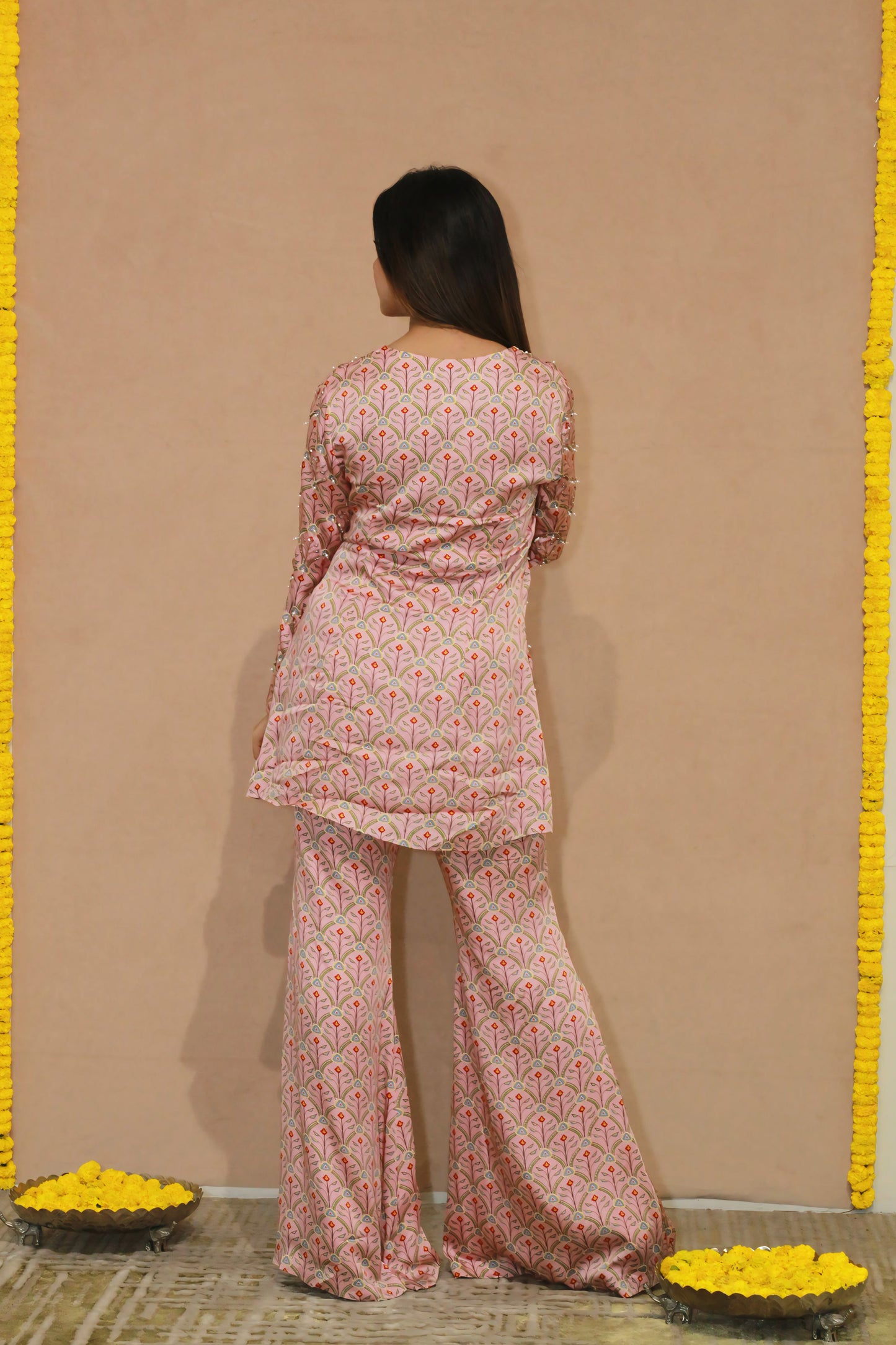 Kumud Short-Jacket Digital Print Bell-Bottom