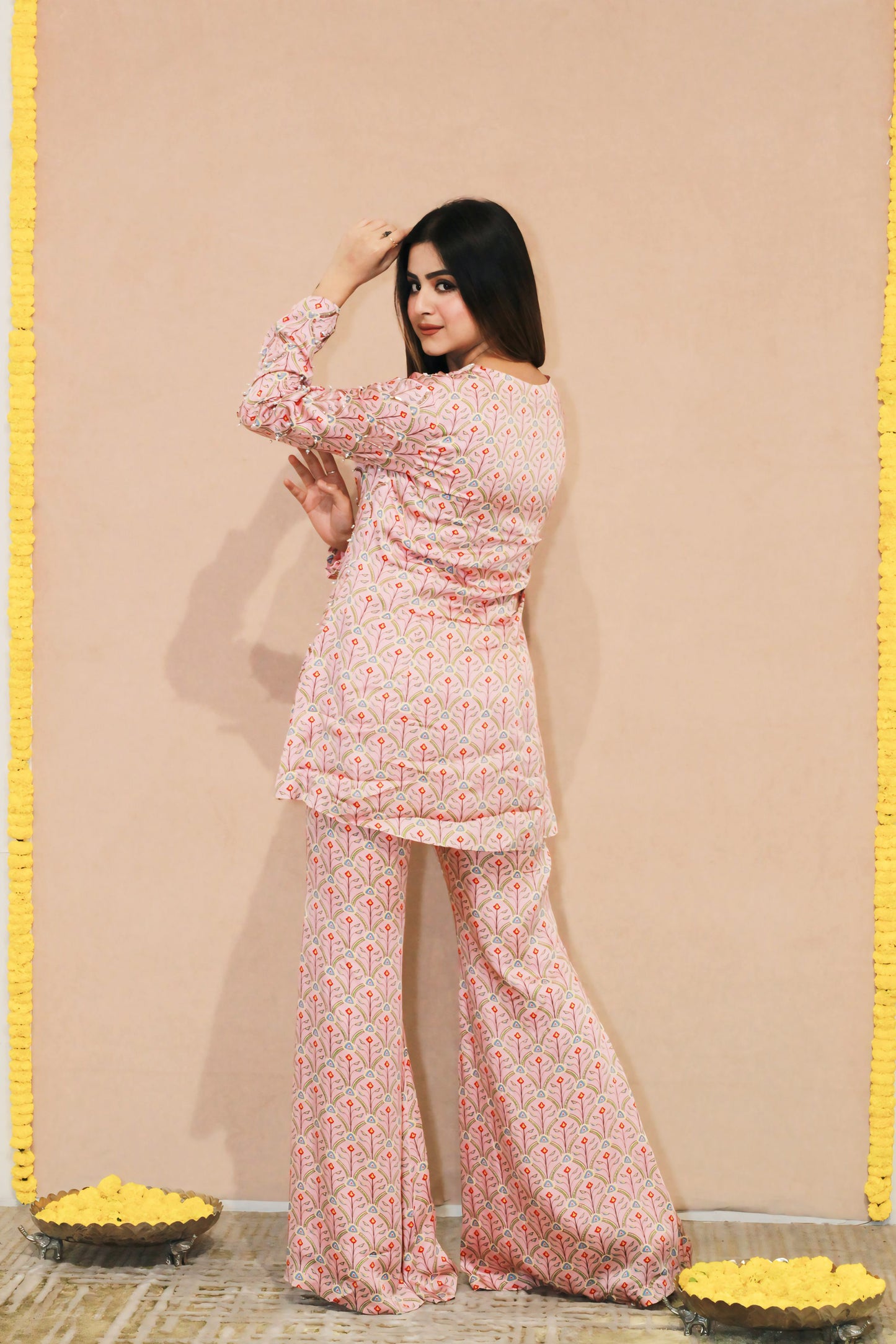Kumud Short-Jacket Digital Print Bell-Bottom
