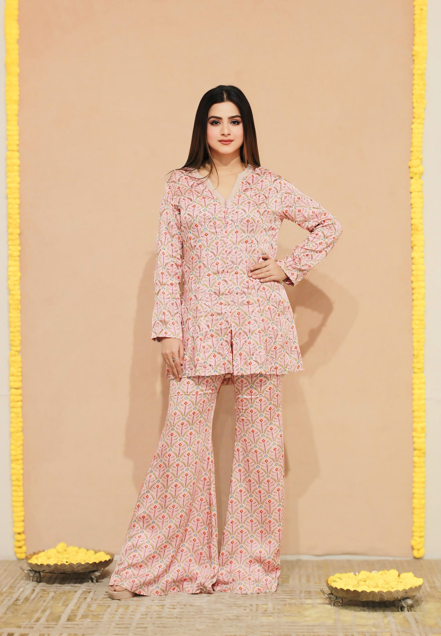 Kumud Short-Jacket Digital Print Bell-Bottom