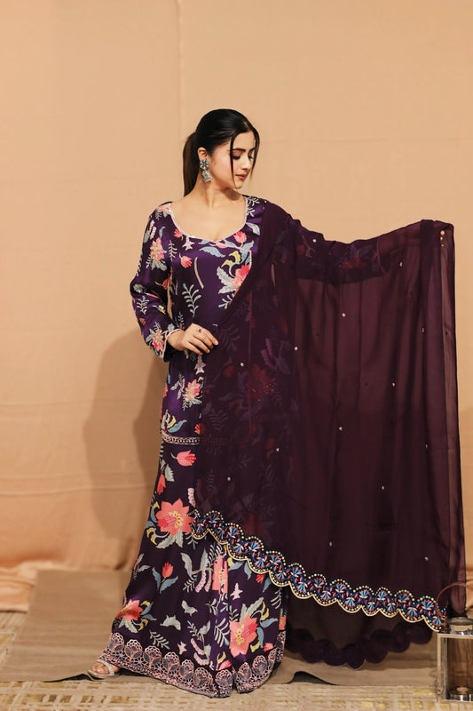 Phulwari Digital Print Angrakha Sharara