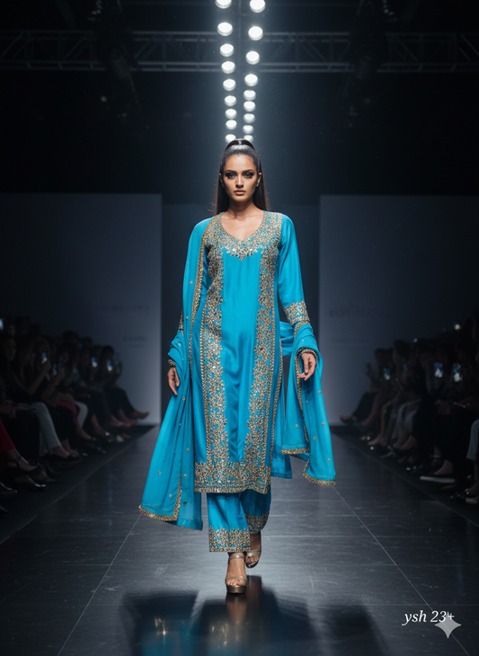 Ocean Glow Blue Straight Suit Set