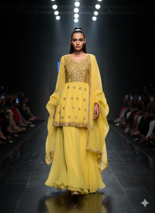 Zaafra Yellow Sharara Suit Set