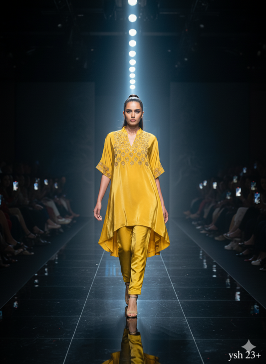 Yellow Embroided Flower Co-ord Set