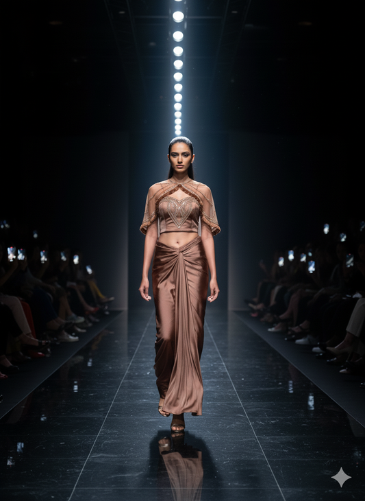 Mocha Embroided Cape with Skirt