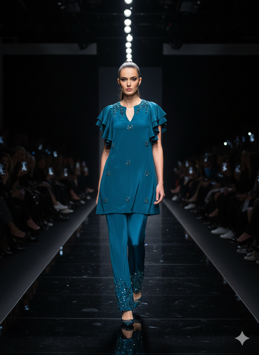 TURQUISE EMBROIDED CO-ORD SET