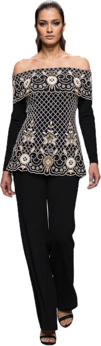 Offshoulder Top with flaired pants