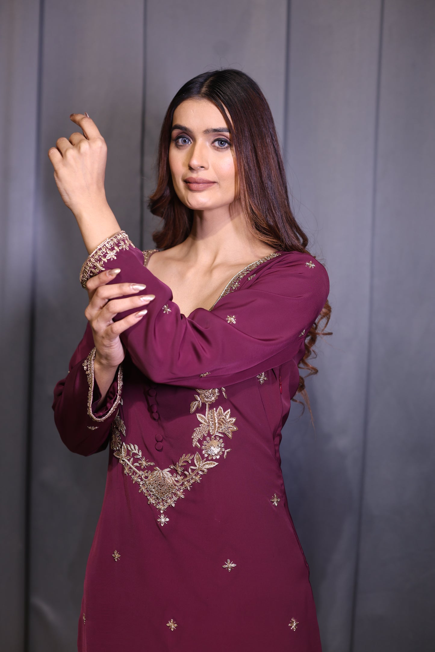 Noor Wine Straight Kurta Set