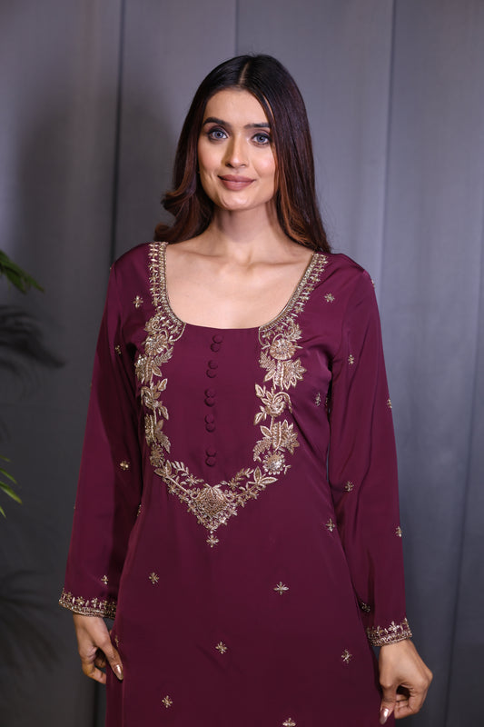 Noor Wine Straight Kurta Set