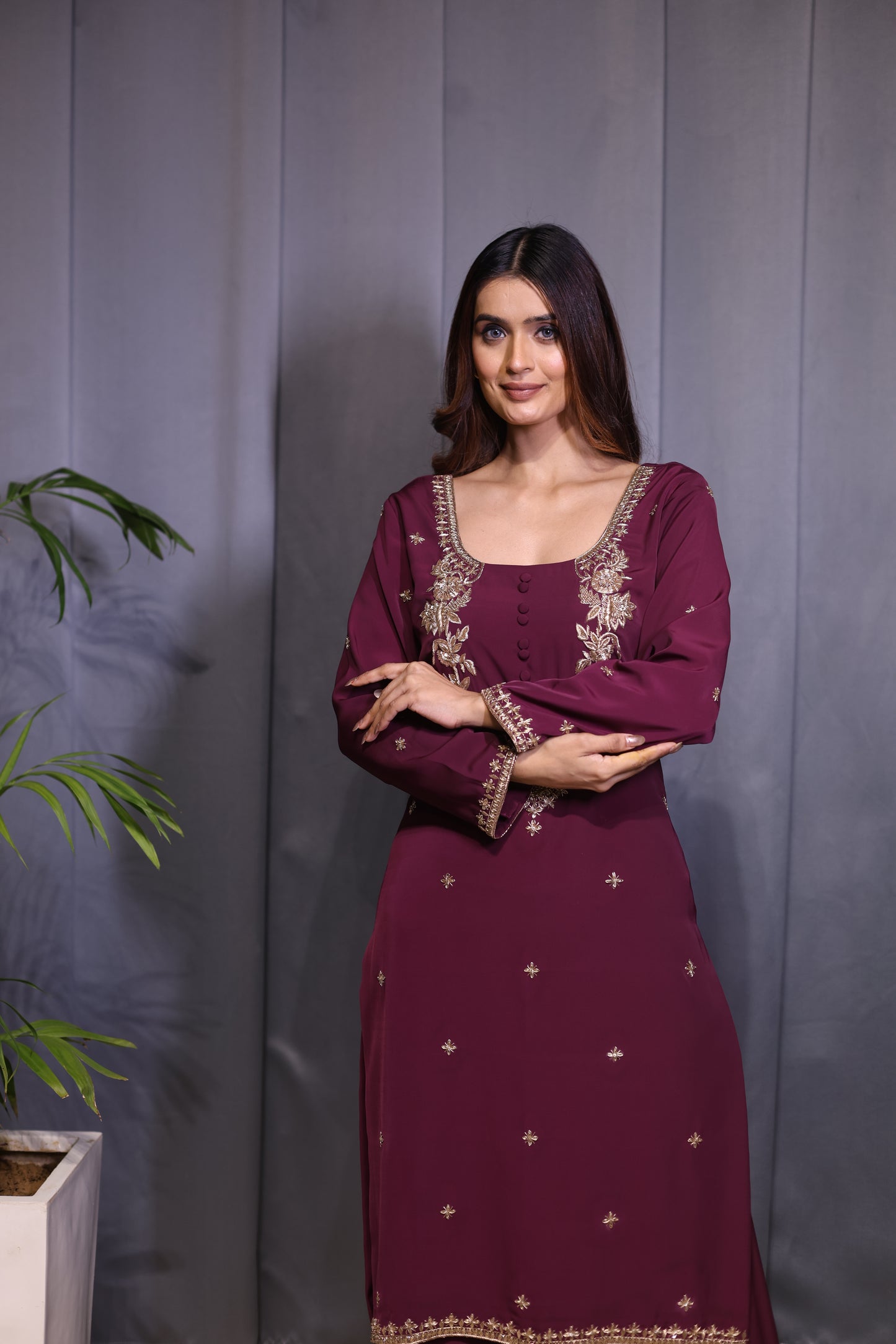 Noor Wine Straight Kurta Set