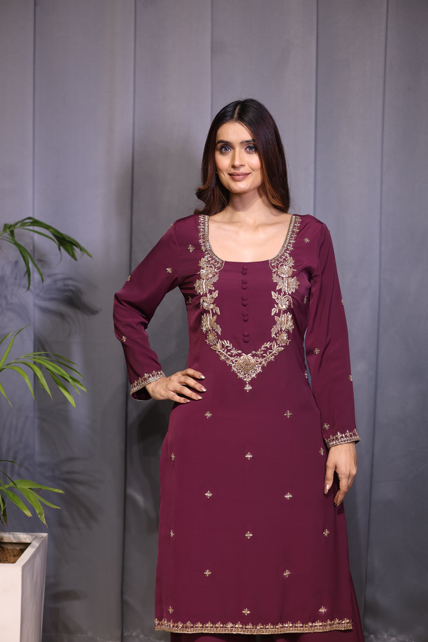 Noor Wine Straight Kurta Set