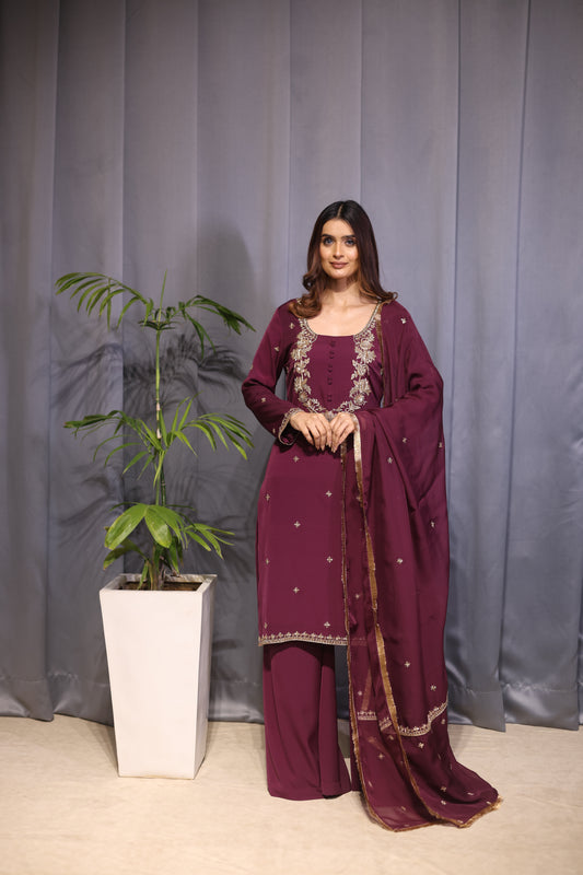 Noor Wine Straight Kurta Set