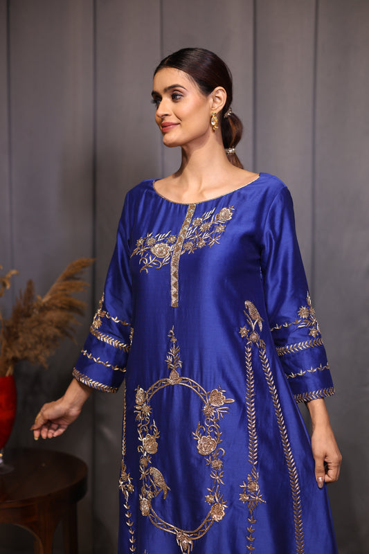 Firoza Threaded Royalty Blue A line Suit