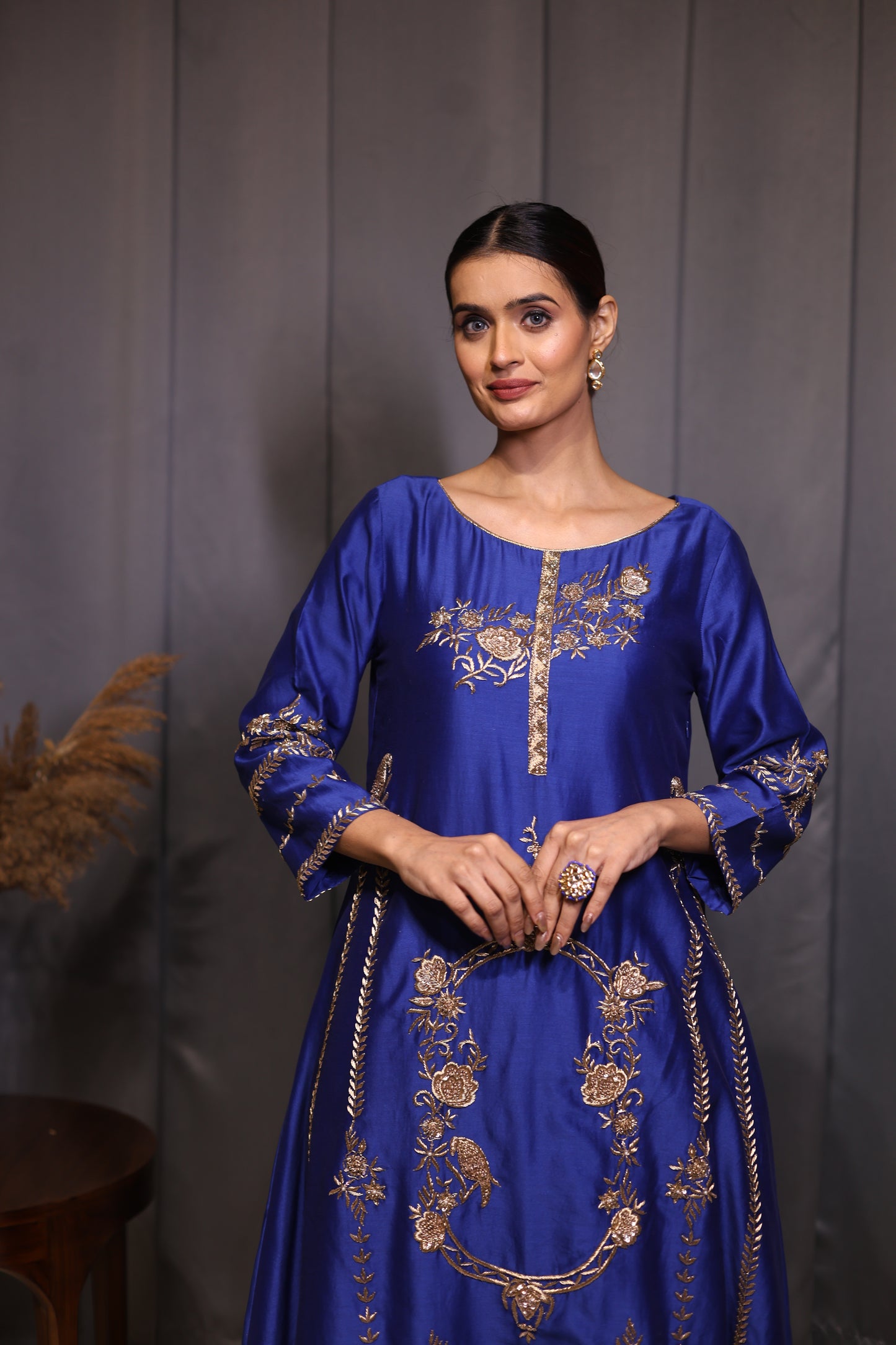 Firoza Threaded Royalty Blue A line Suit