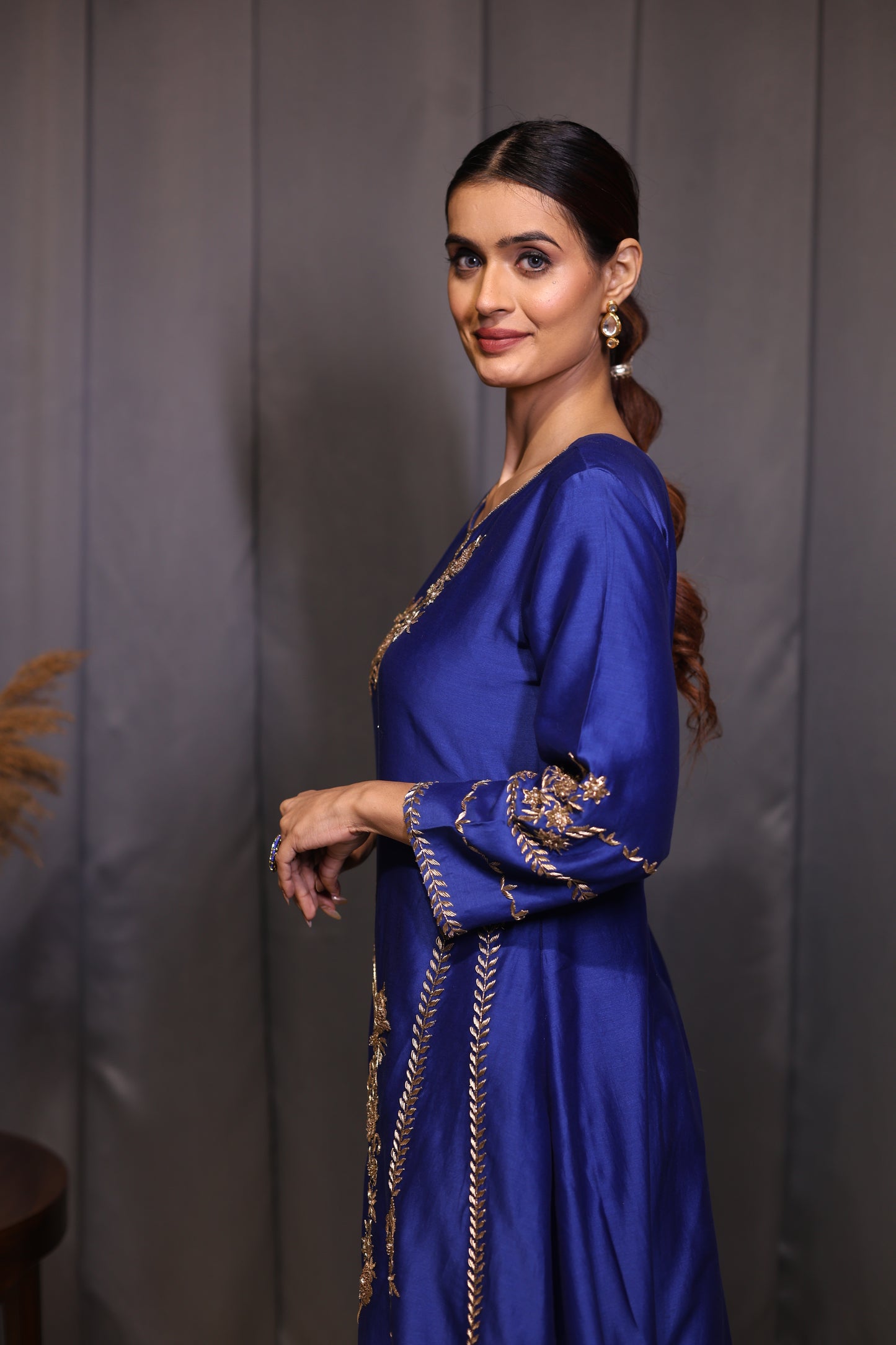 Firoza Threaded Royalty Blue A line Suit