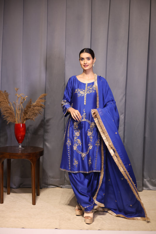 Firoza Threaded Royalty Blue A line Suit
