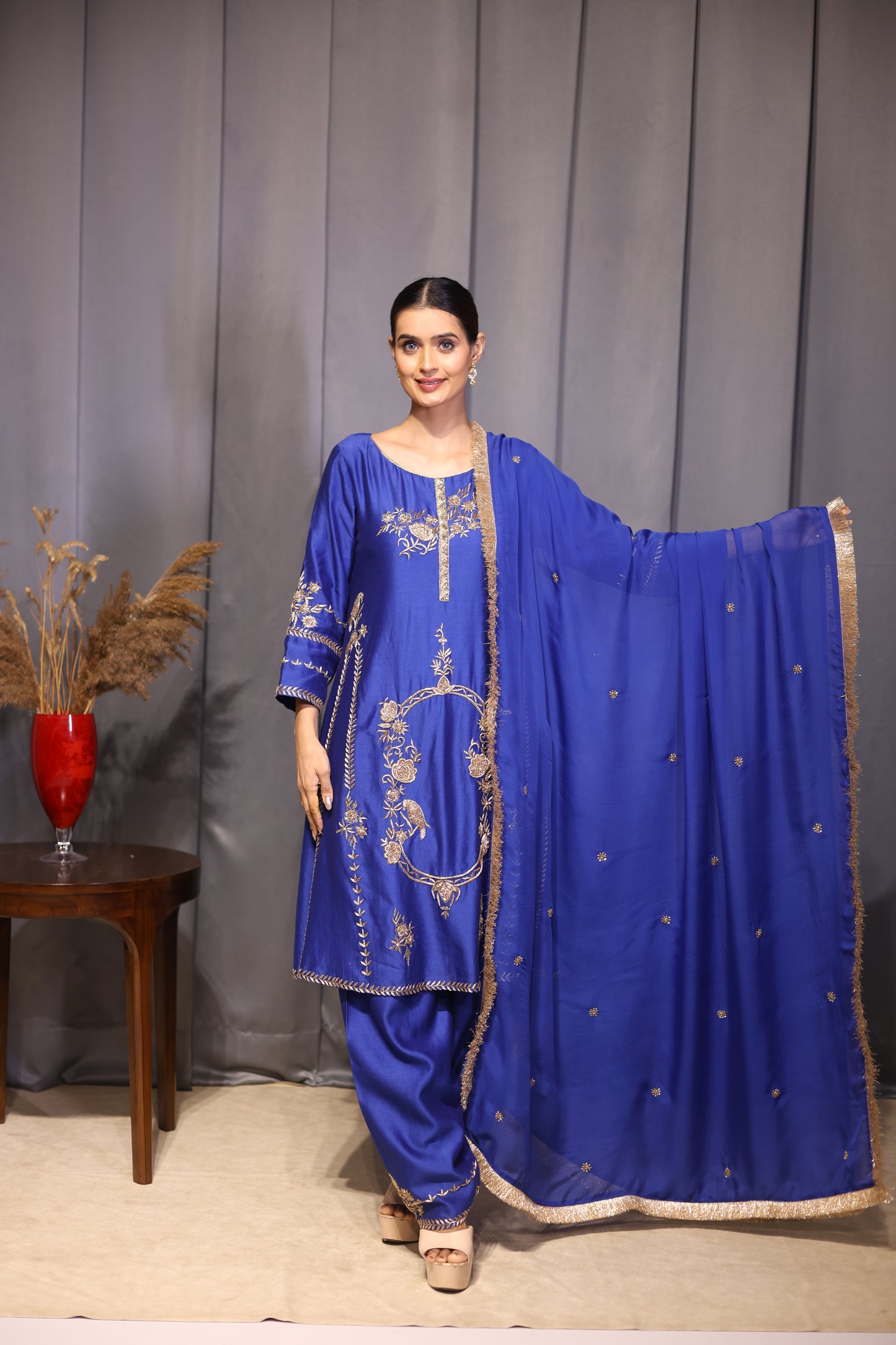 Firoza Threaded Royalty Blue A line Suit