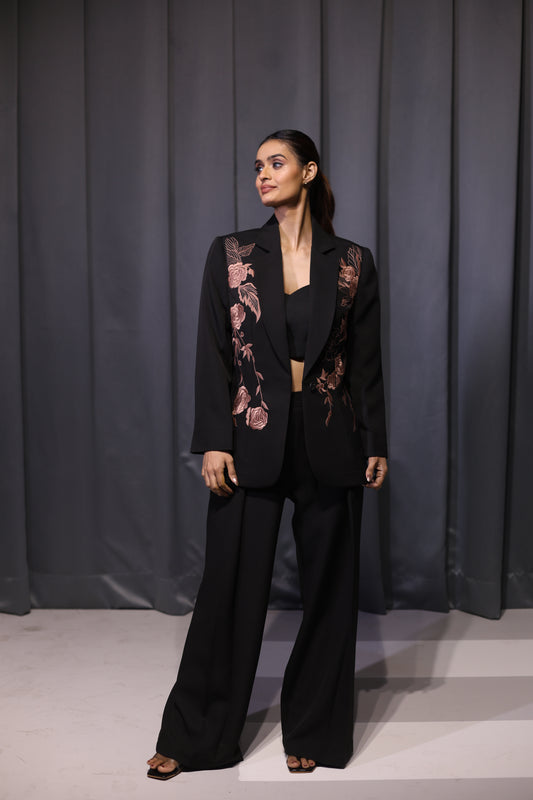 Black Thread-work Blazer Set ( 3 Piece Set )