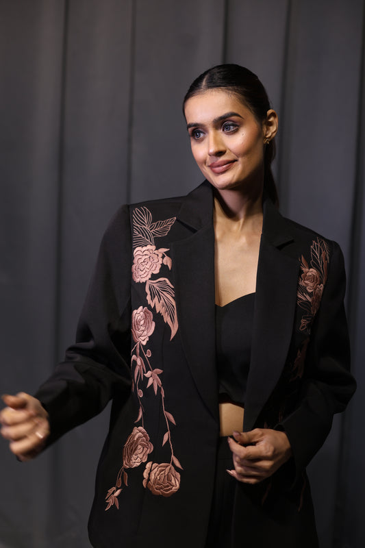 Black Thread-work Blazer Set ( 3 Piece Set )