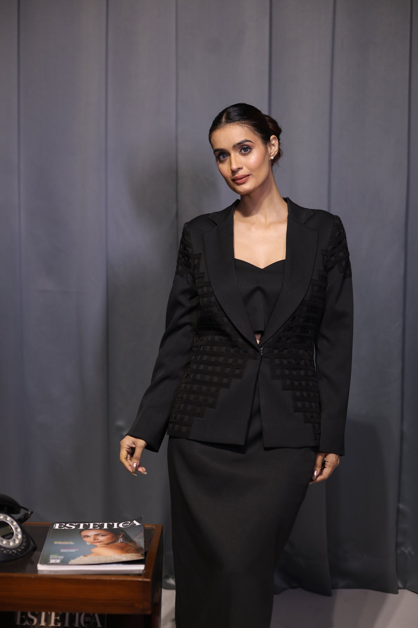 Black Pleat Blazer Set ( 3 piece set )