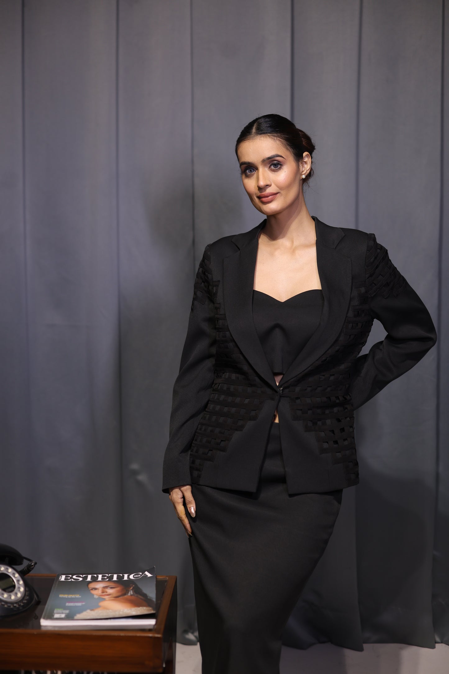 Black Pleat Blazer Set ( 3 piece set )