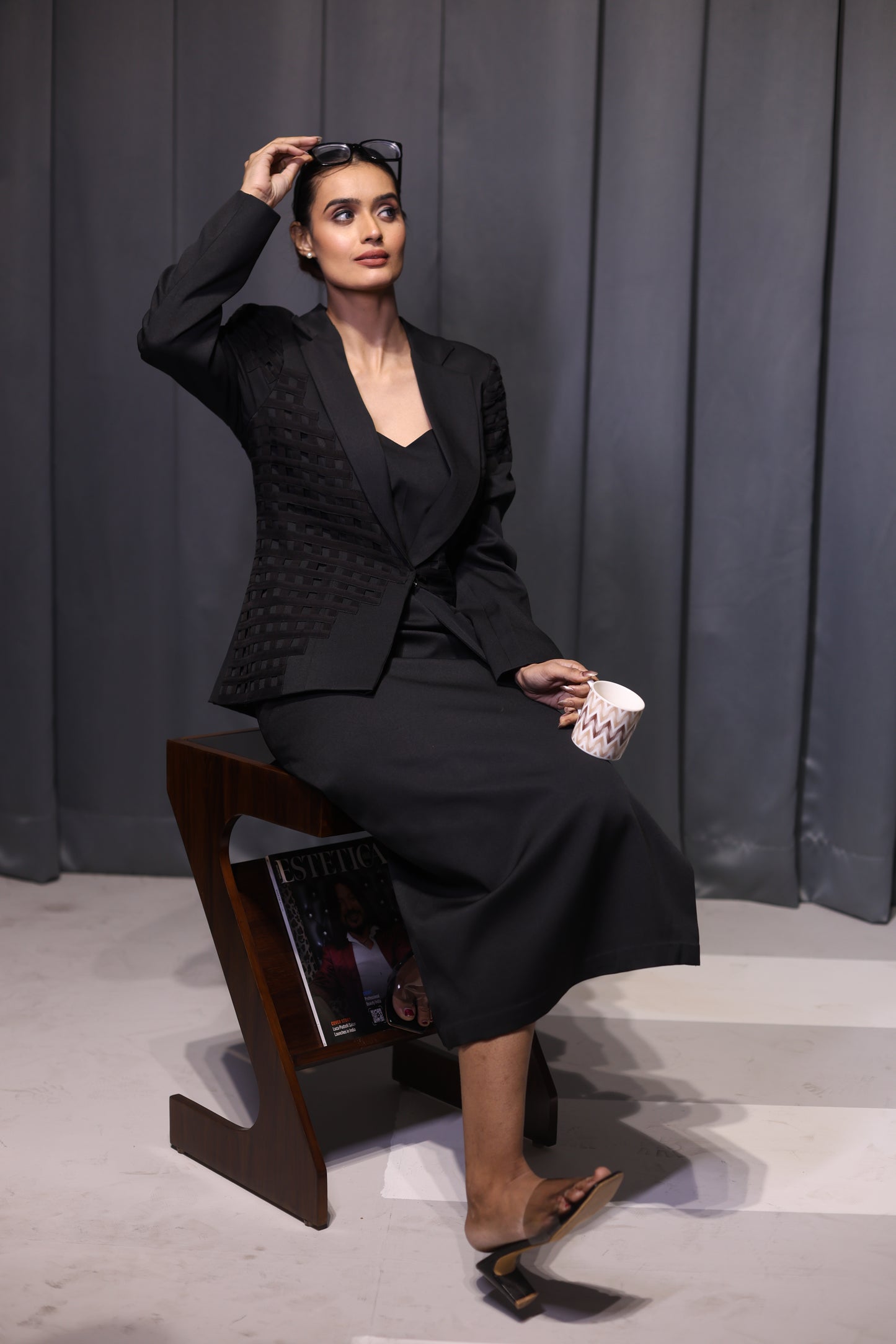 Black Pleat Blazer Set ( 3 piece set )