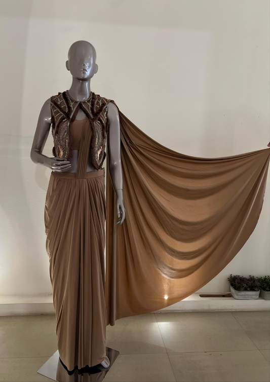 Mocha Jacket Style Drape Saree