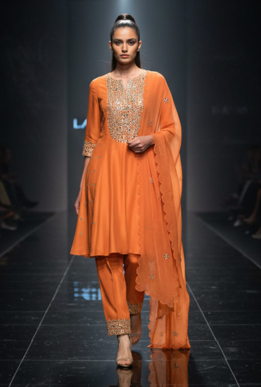 Saffira Orange Anarkali Suit Set