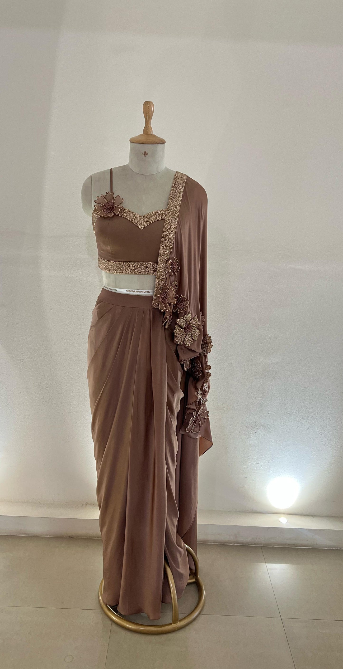 Mocha Flower Drape Saree