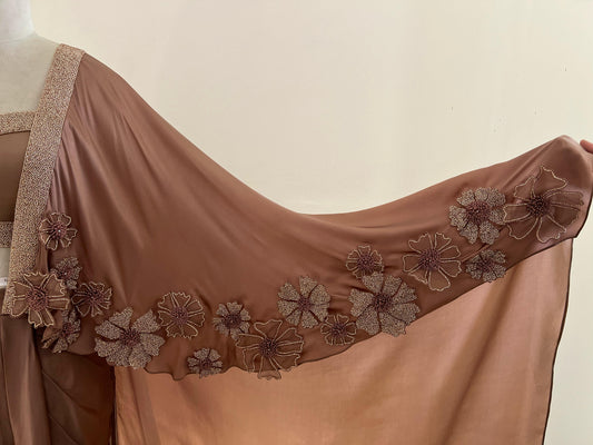 Mocha Flower Drape Saree