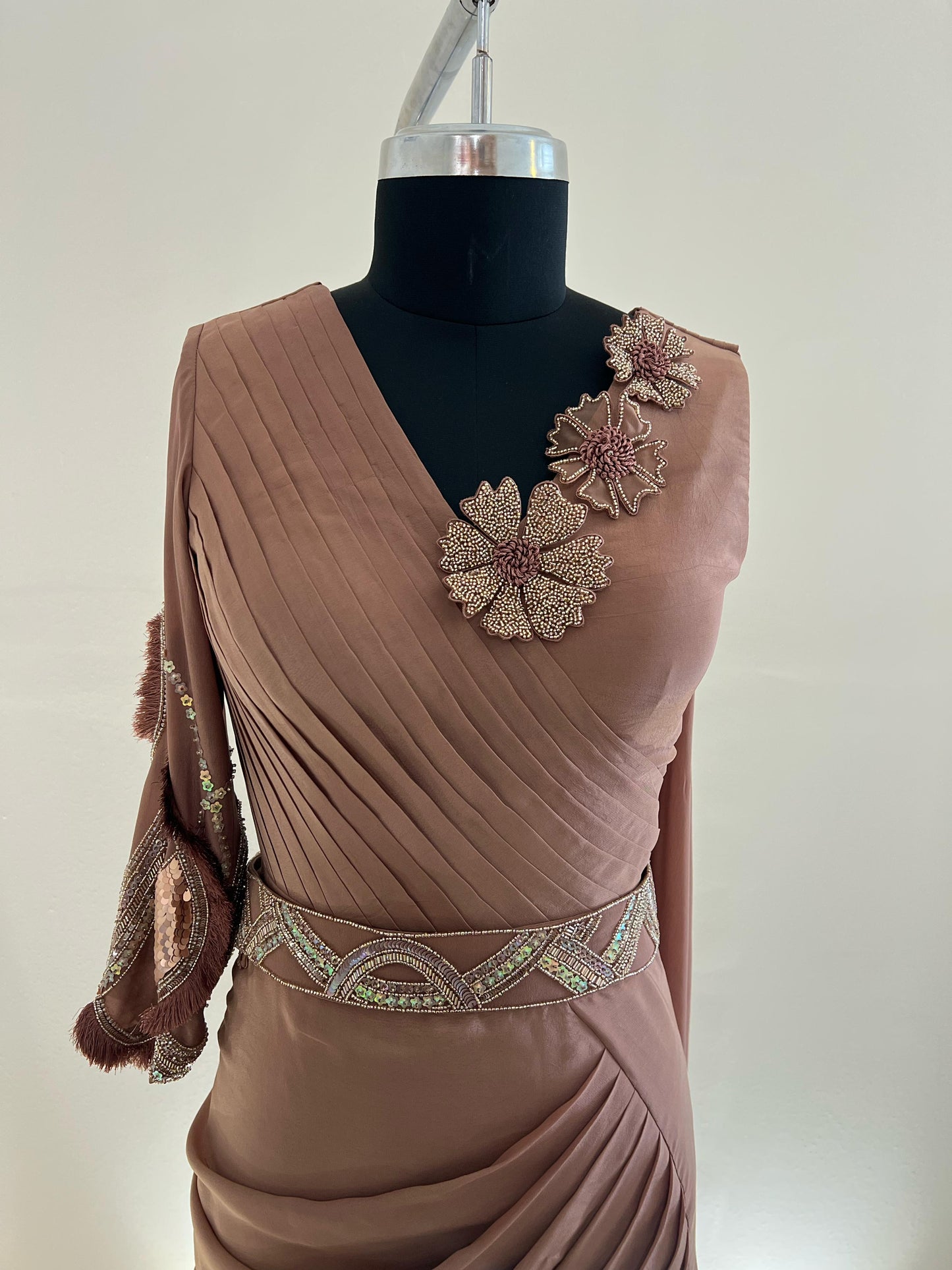 Mocha Jumpsuit Drape Saree