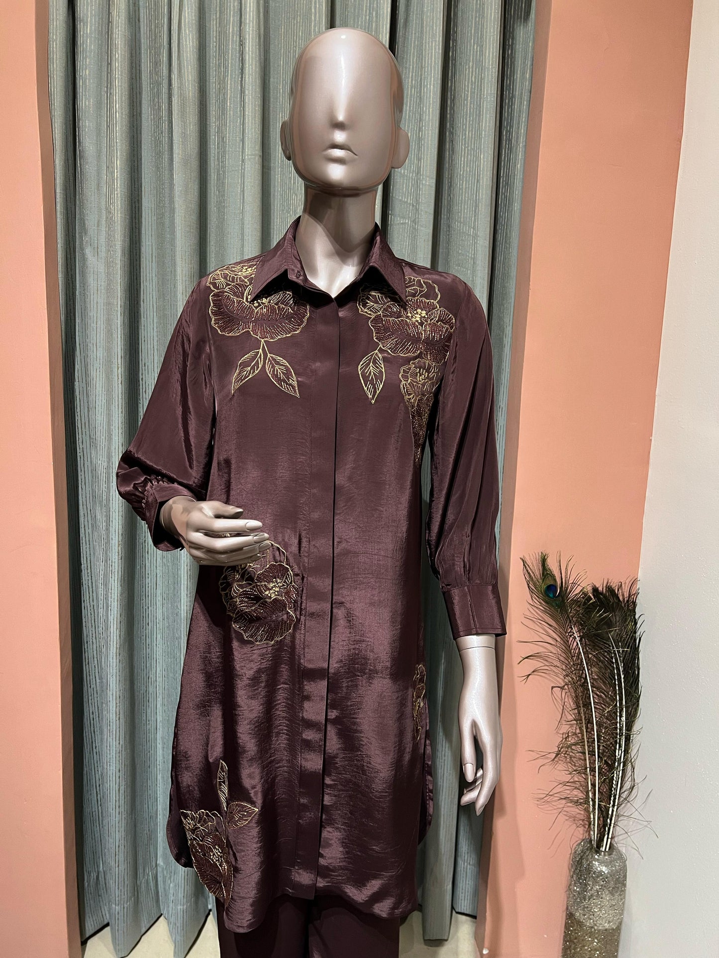 Brown Flower Embellished Co-ord Set