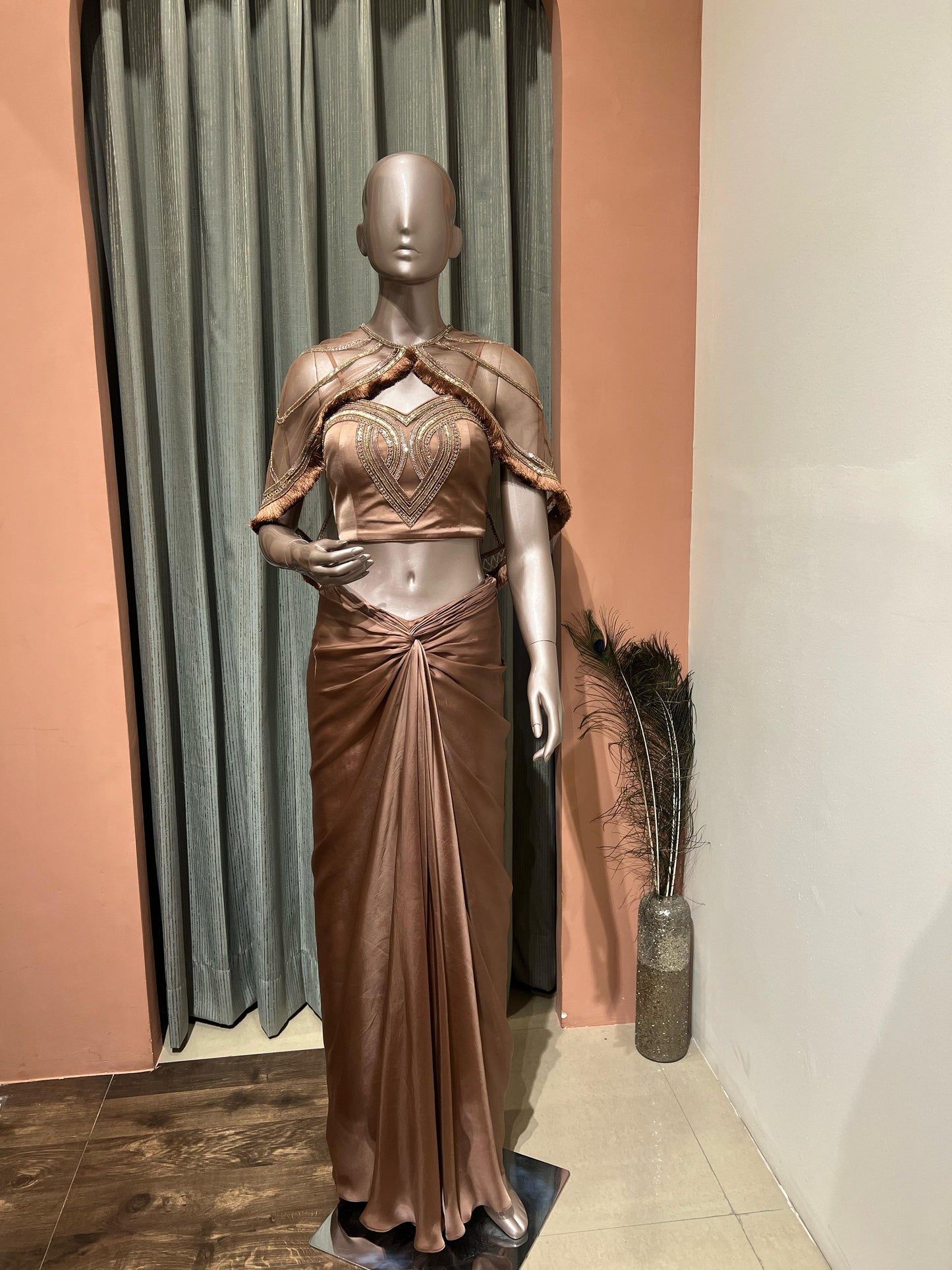Mocha Embroided Cape with Skirt