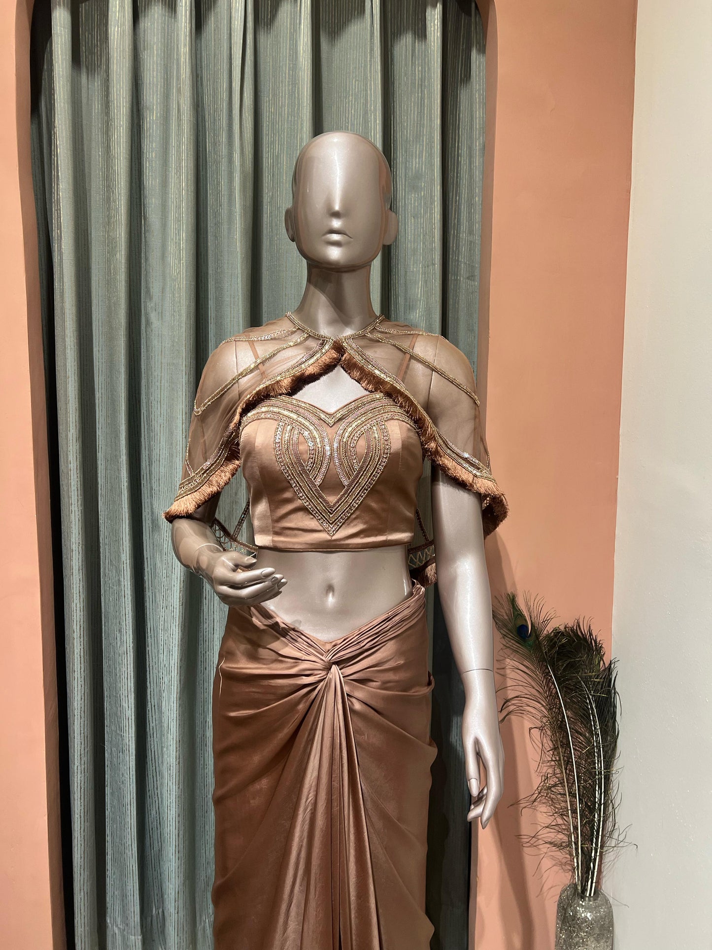 Mocha Embroided Cape with Skirt