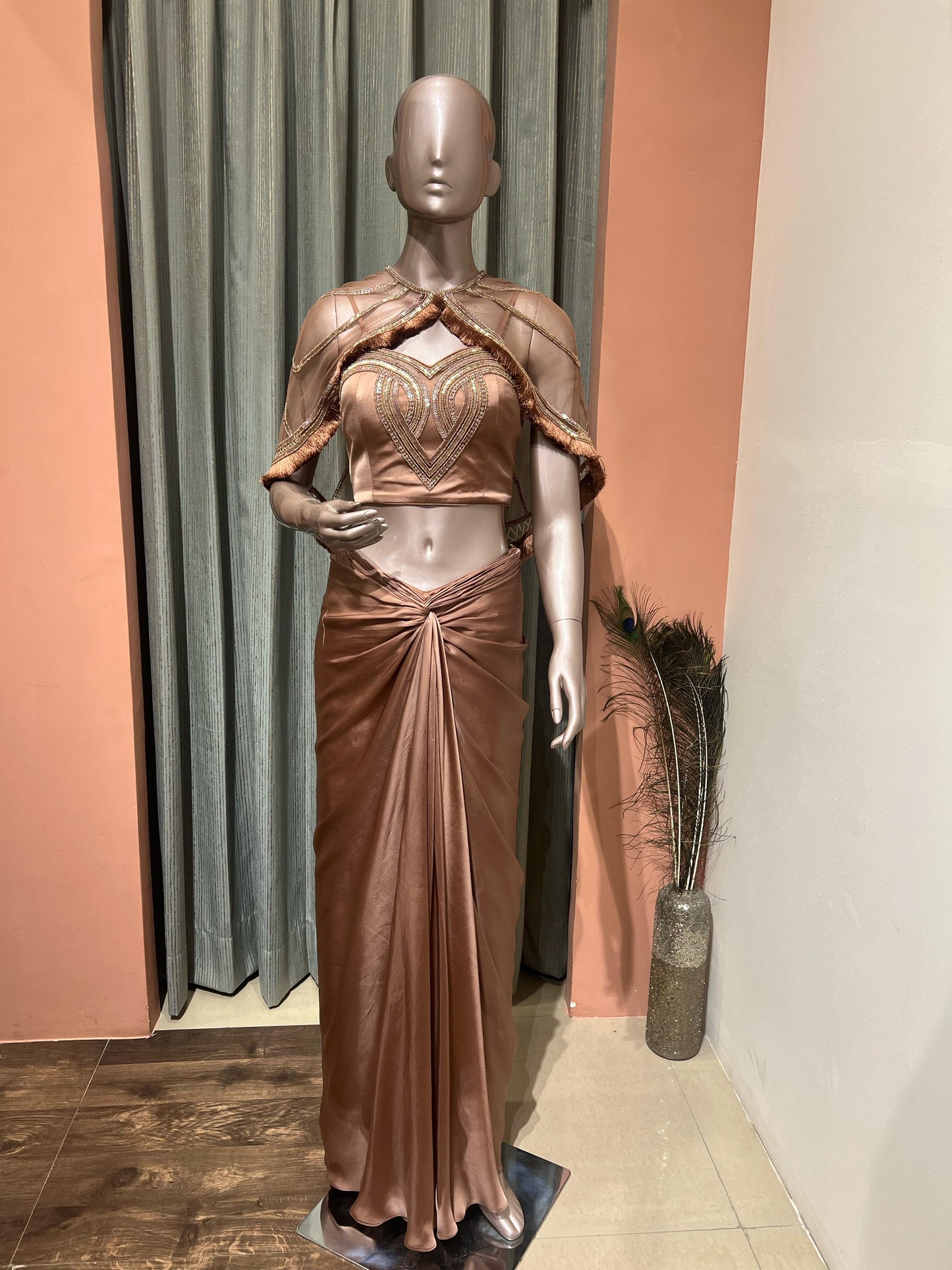 Mocha Embroided Cape with Skirt