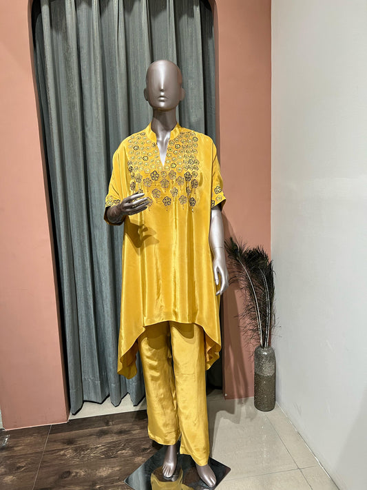 Yellow Embroided Flower Co-ord Set