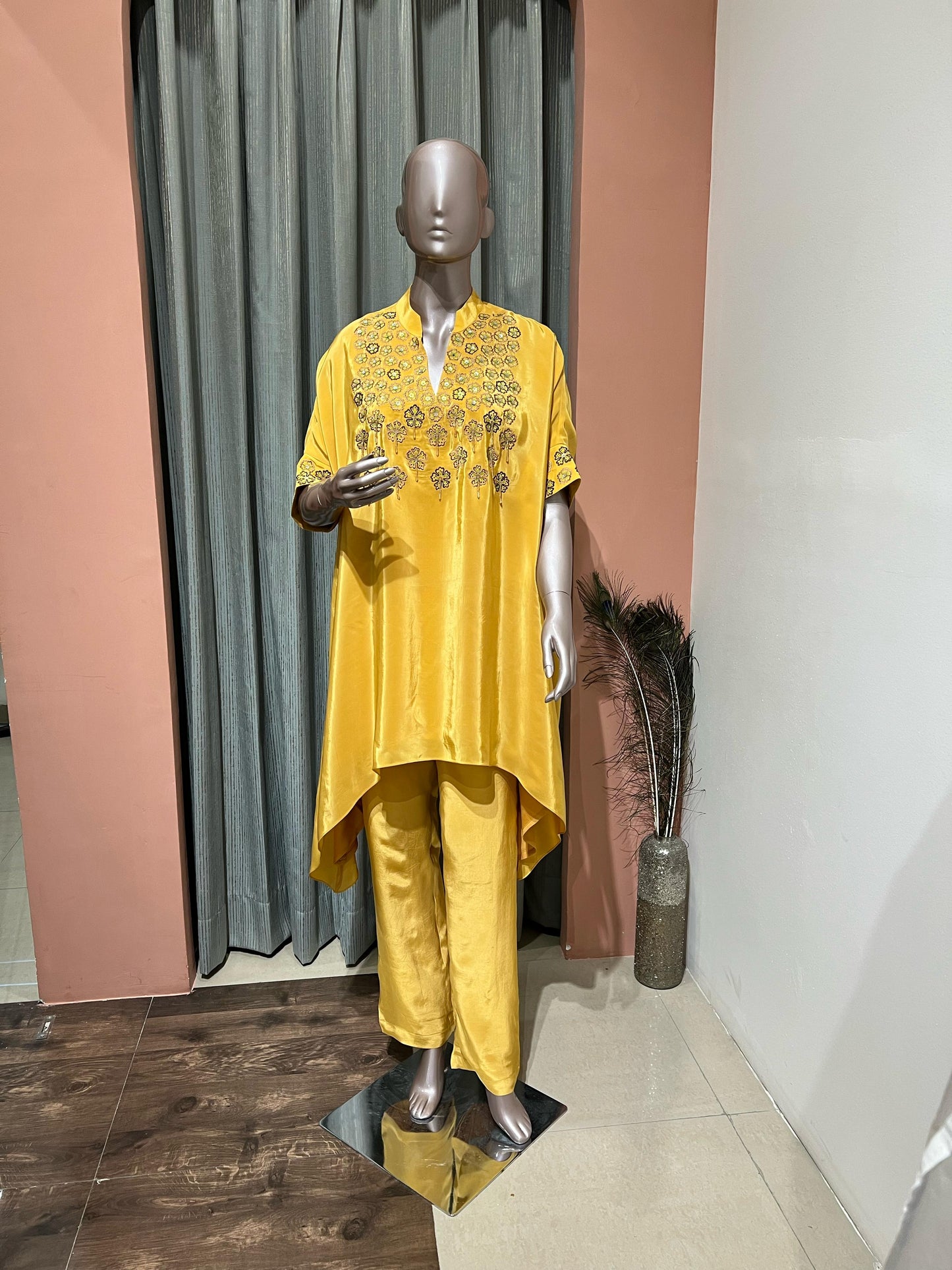 Yellow Embroided Flower Co-ord Set