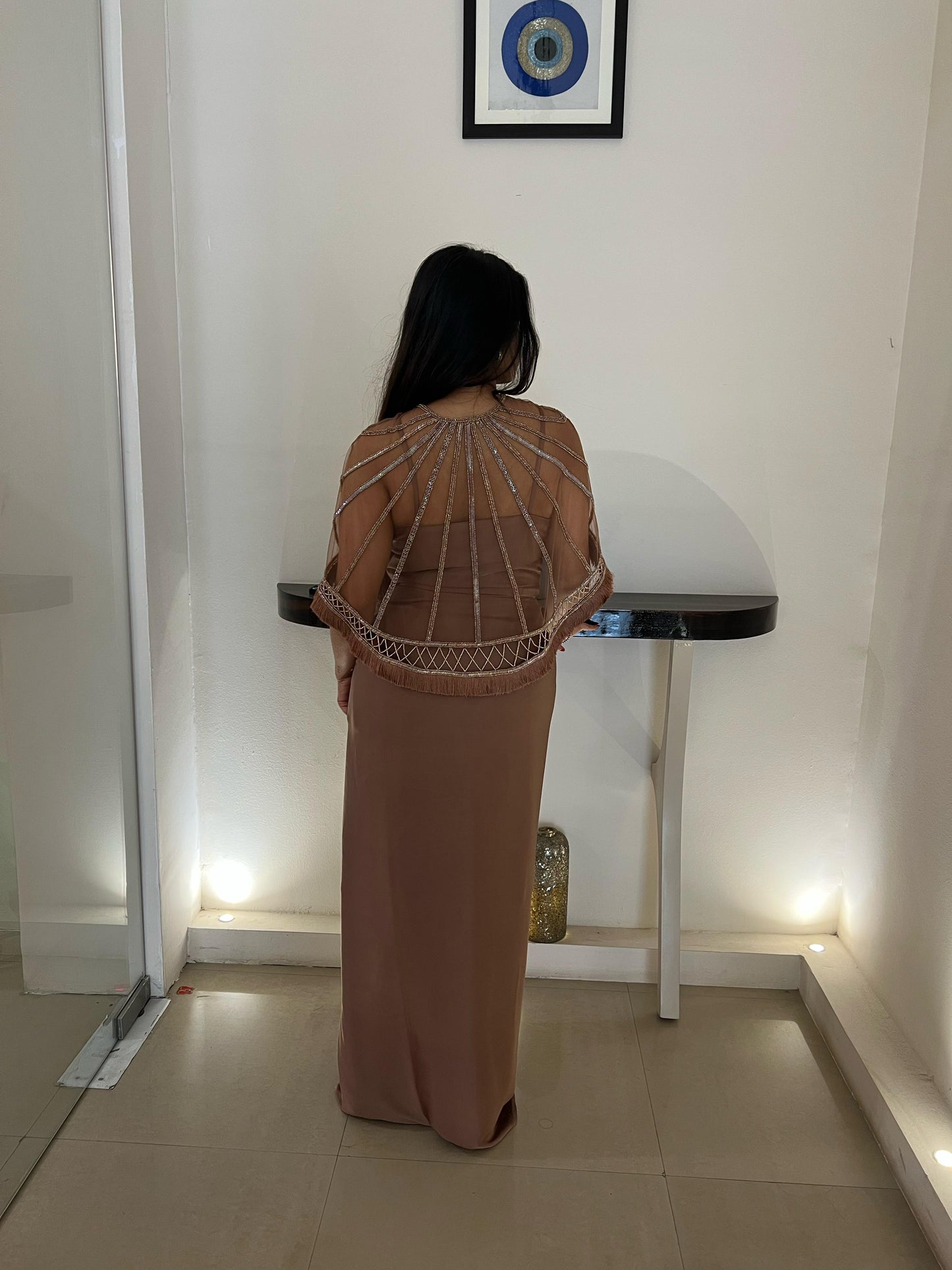 Mocha Embroided Cape with Skirt