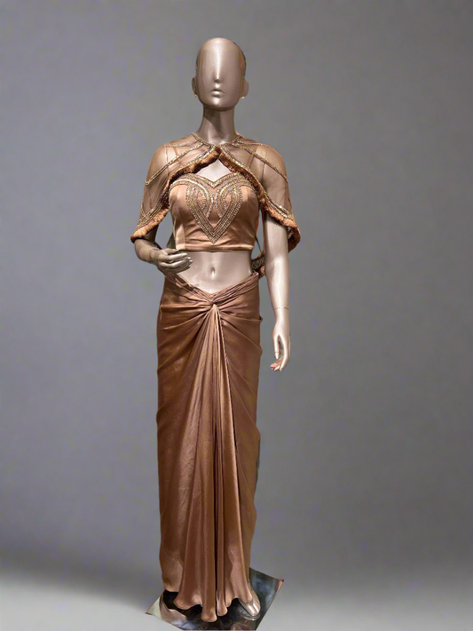 Mocha Embroided Cape with Skirt