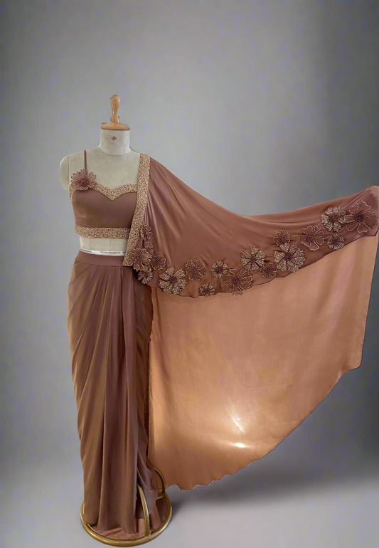 Mocha Flower Drape Saree