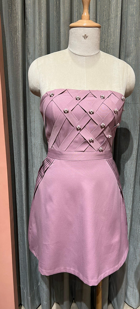 Short Dress Mauve Pleating
