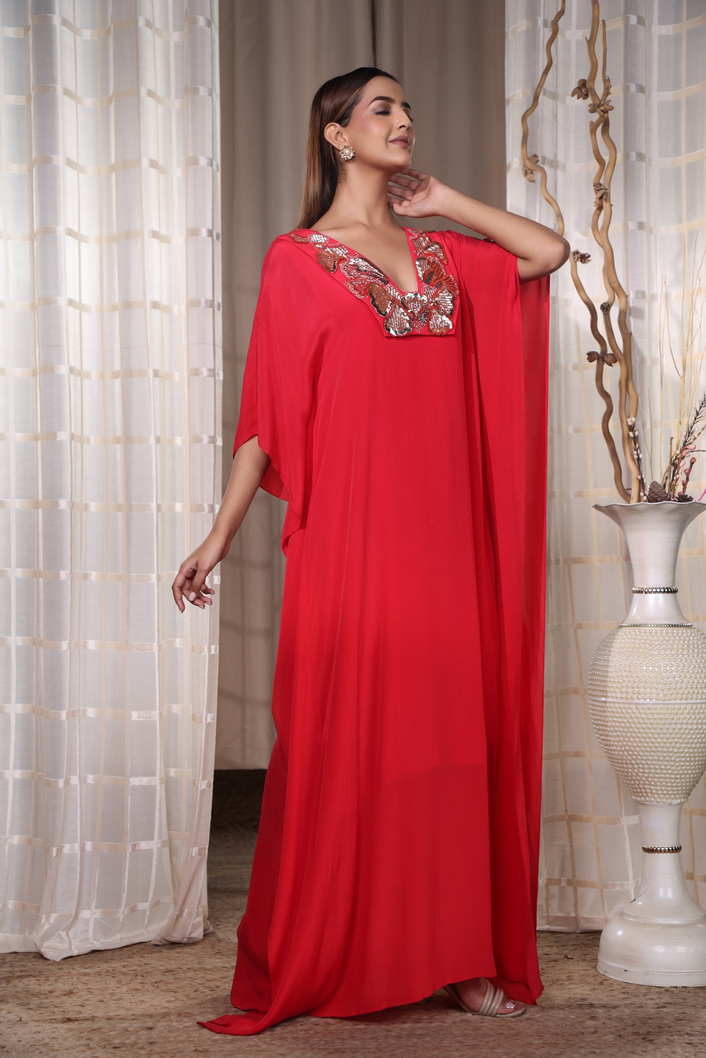 Red Flowy Kaaftan