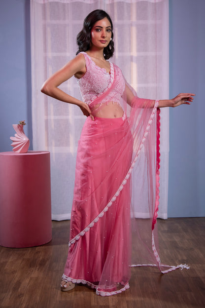 Pink Stitched Saree Pearl