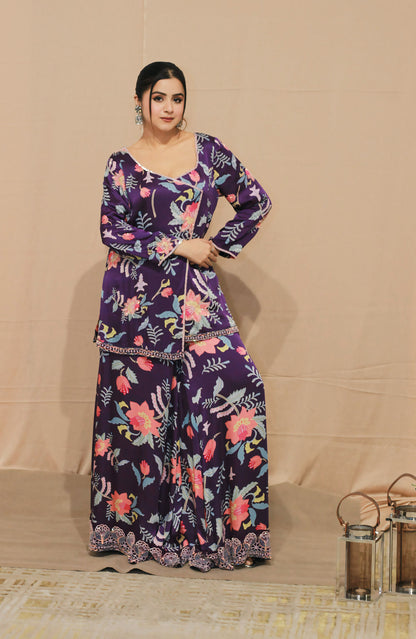 Phulwari Digital Print Angrakha Sharara