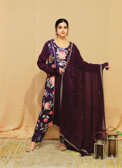 Upvan Princess Cut A-line Digital Print Suit