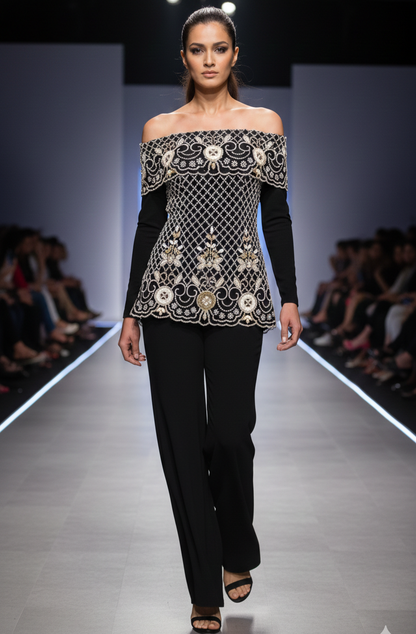 Offshoulder Top with flaired pants