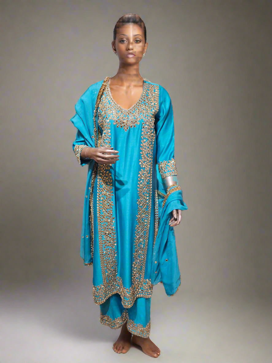 Ocean Glow Blue Straight Suit Set