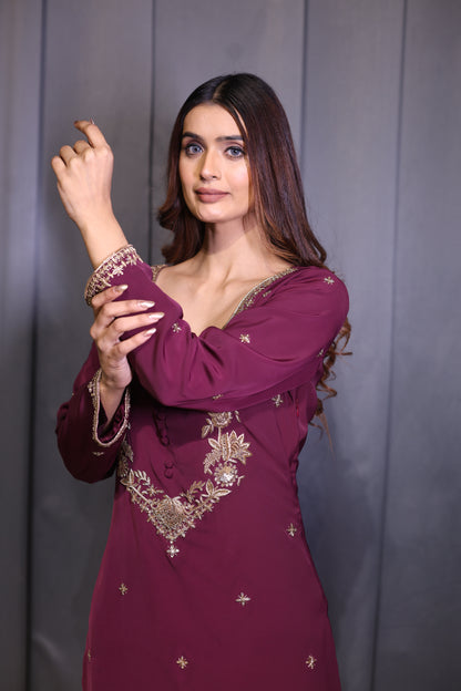 Noor Wine Straight Kurta Set