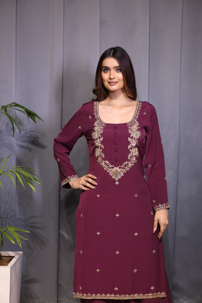 Noor Wine Straight Kurta Set