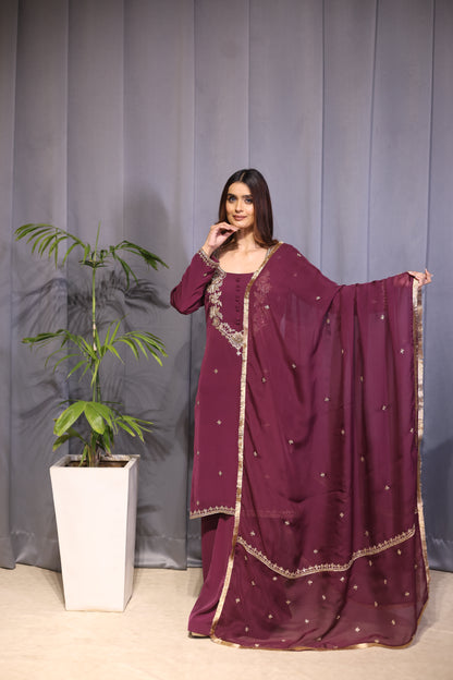 Noor Wine Straight Kurta Set