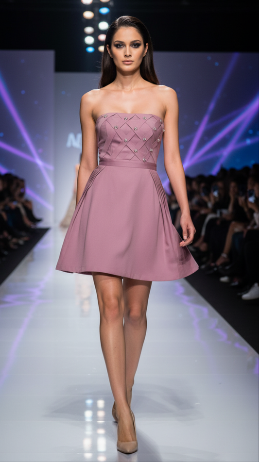 Short Dress Mauve Pleating